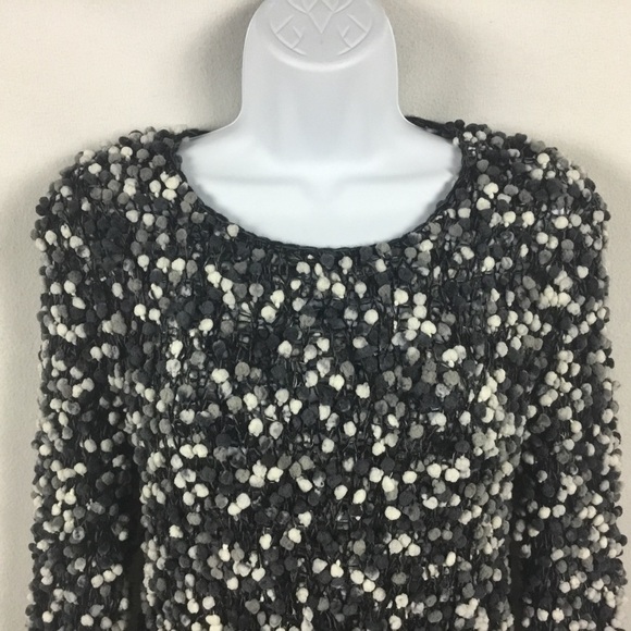 Grey Black & White Wool Blend Long Sleeve Pompom Sweater - Picture 2 of 10
